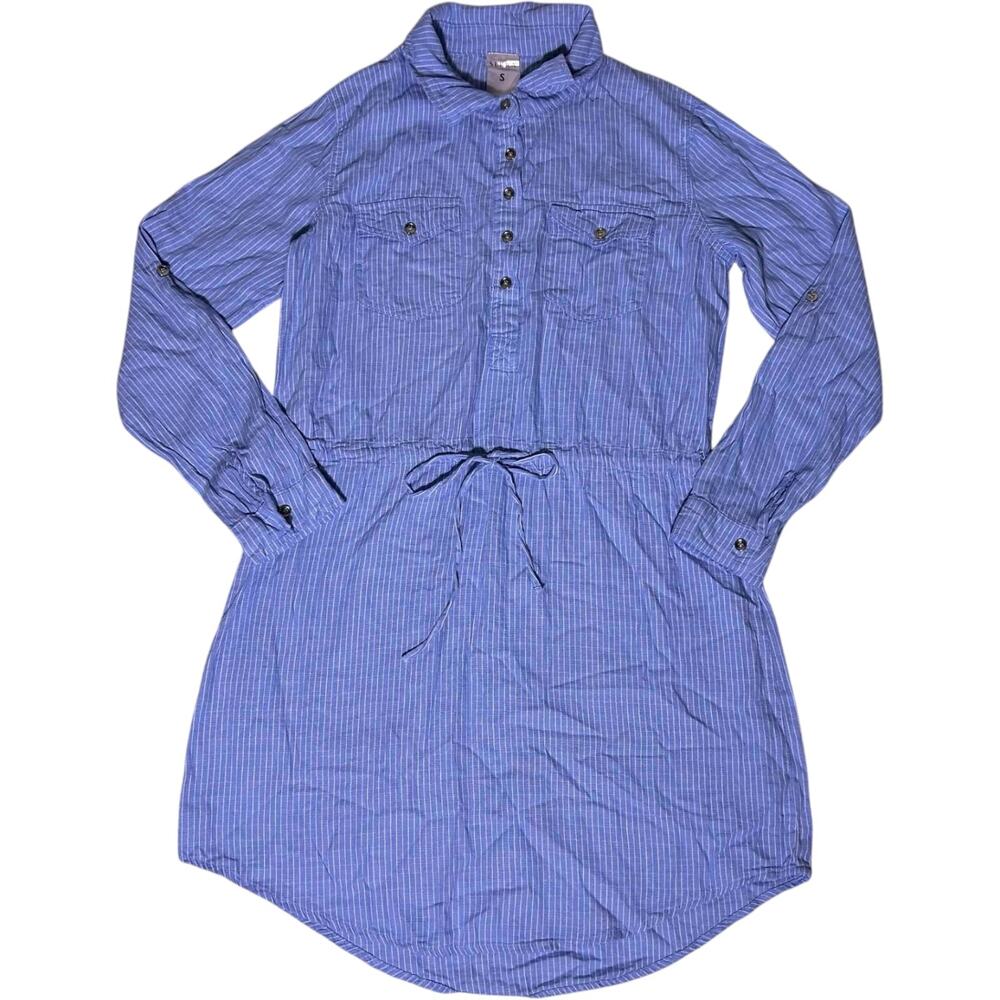 Serra Blue and White Striped Chambray Shirt Dress Women's S Coastal Nautical